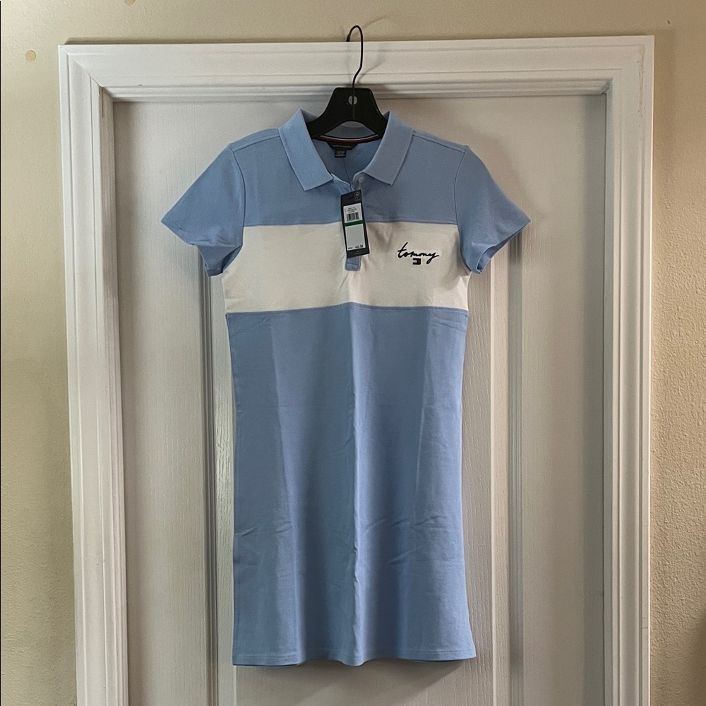Tommy Hilfiger Light Blue and White Mini Dress